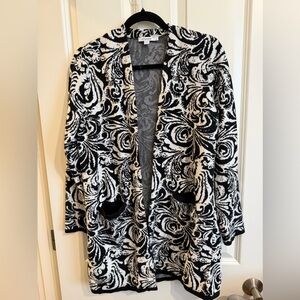 Chico’s long line black and white cardigan with fringe pocket detail